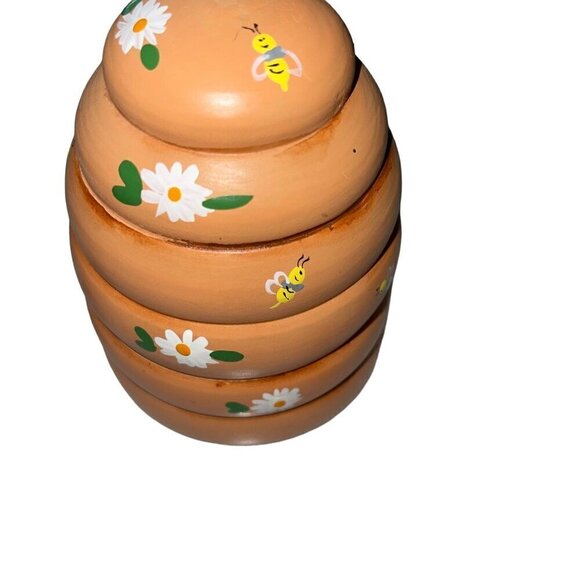Honey Jar Beehive Nesting Doll with 10 Little Bees Ceramic Handmade - Picture 4 of 10